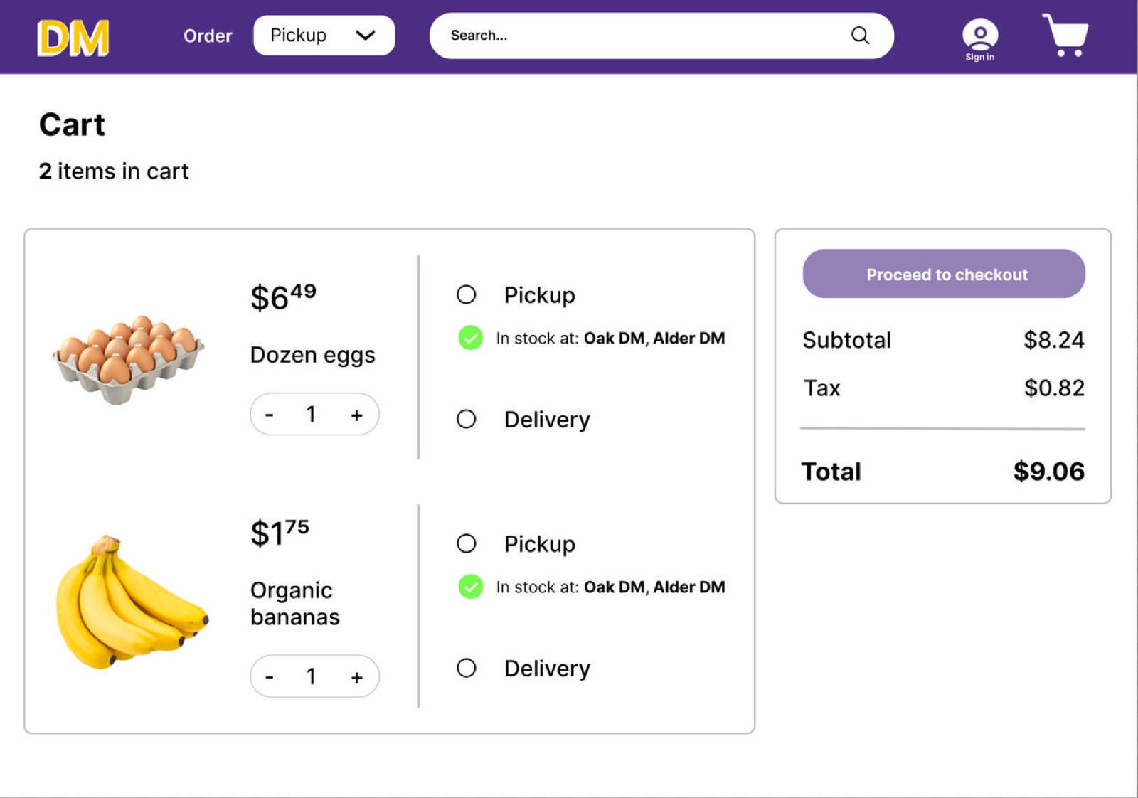 Cart view in the new desktop prototype