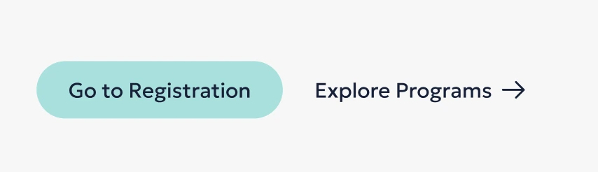 Enrollment page, desktop: a filled mint Go to Registration button beside a plain-text Explore Programs link with an arrow